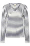 Fransa Womens Clea V-Neck Striped Long Sleeve Top 20618126 NVY - Navy Stripe