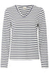 Fransa Womens Clea V-Neck Striped Long Sleeve Top 20618126 NVY - Navy Stripe