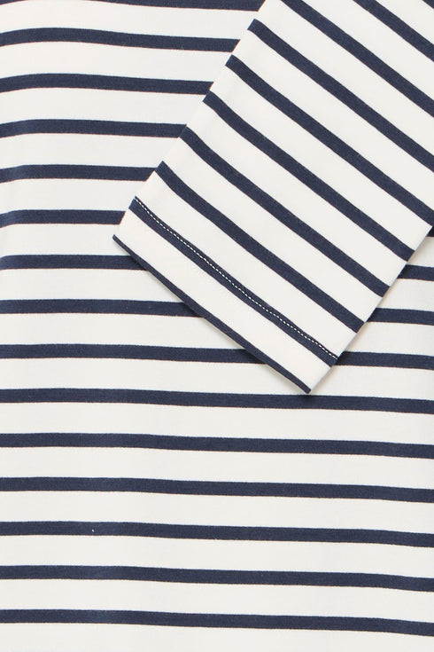 Fransa Womens Clea V-Neck Striped Long Sleeve Top 20618126 NVY - Navy Stripe