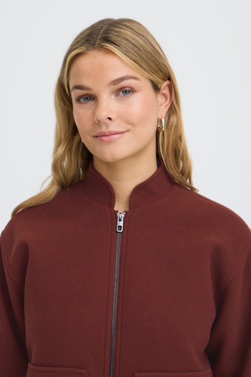 Fransa Womens Joa Full Zip Casual Jacket 20618147 - Rum Raisin Melange