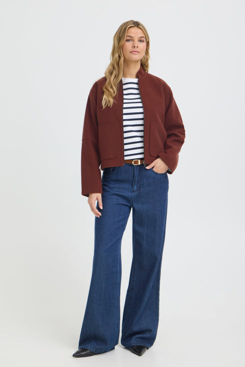 Fransa Womens Joa Full Zip Casual Jacket 20618147 - Rum Raisin Melange