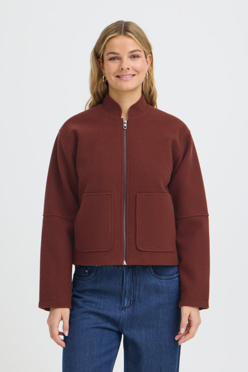 Fransa Womens Joa Full Zip Casual Jacket 20618147 - Rum Raisin Melange