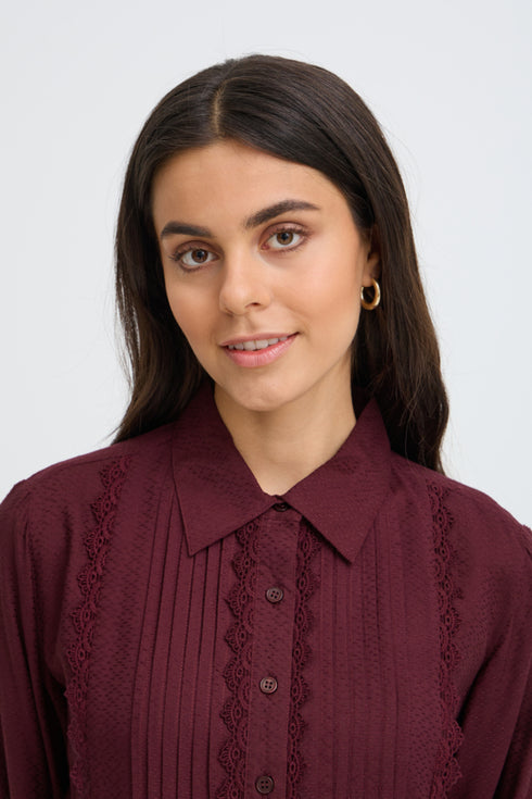Fransa Womens Cajsa Lace Detailed Long Sleeve Blouse 20618200 - Port Royale