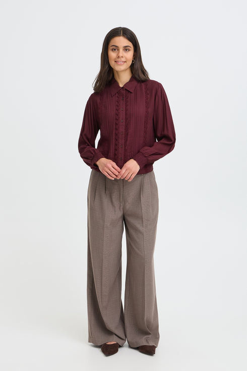 Fransa Womens Cajsa Lace Detailed Long Sleeve Blouse 20618200 - Port Royale