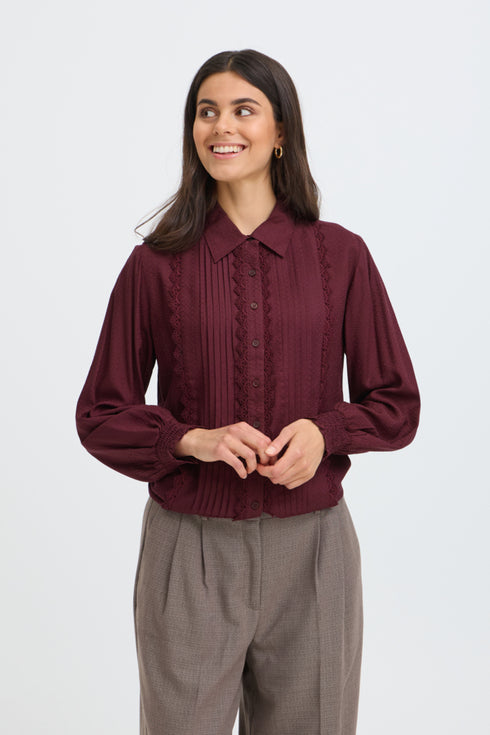 Fransa Womens Cajsa Lace Detailed Long Sleeve Blouse 20618200 - Port Royale