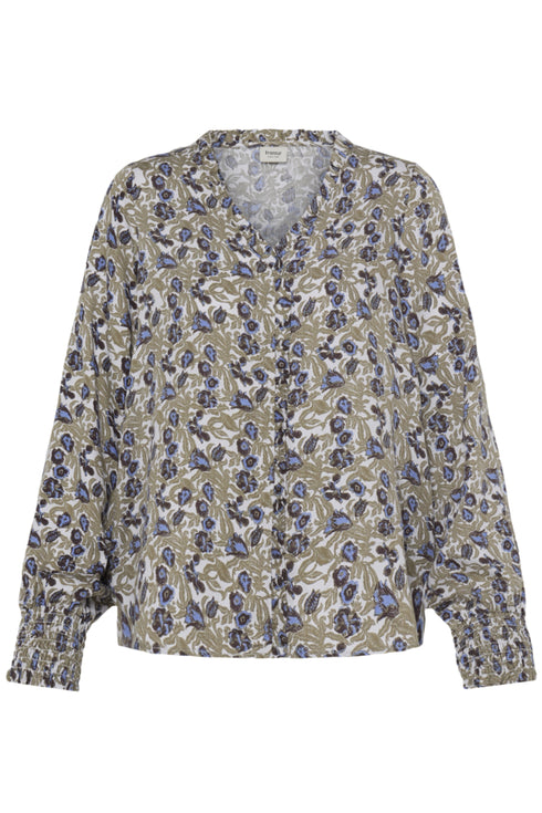 Fransa Womens Gladis V-Neck Long Sleeve Blouse 20618218 - Entangles Fir Green