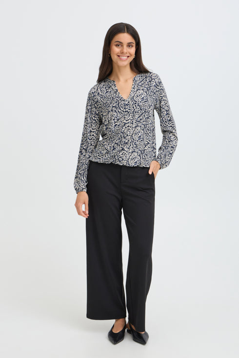 Fransa Womens Amy V-Neck Long Sleeve Blouse 20618225 ABS - Aura Bloom Salute / Blue