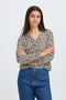 Fransa Womens Amy V-Neck Long Sleeve Blouse 20618225ABHF - Aura Bloom Hot Fudge / Brown