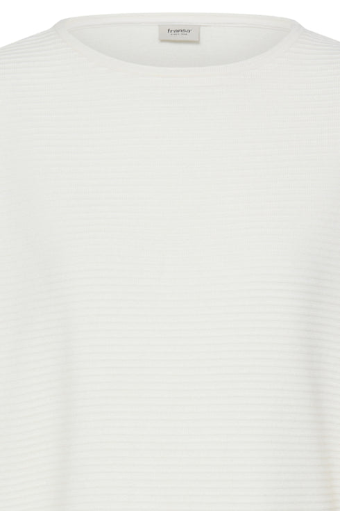Fransa Womens Jalira 3/4 Sleeve Ribbed T-Shirt 20618236 WW - Whisper White