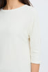 Fransa Womens Jalira 3/4 Sleeve Ribbed T-Shirt 20618236 WW - Whisper White