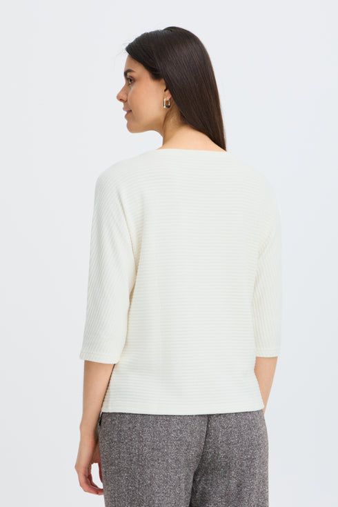 Fransa Womens Jalira 3/4 Sleeve Ribbed T-Shirt 20618236 WW - Whisper White