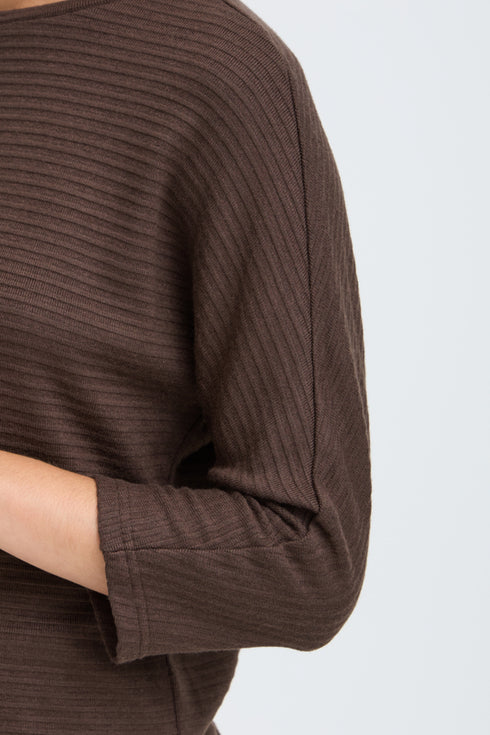 Fransa Womens Jalira 3/4 Sleeve Ribbed T-Shirt 20618236 HF - Hot Fudge Melange