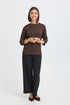 Fransa Womens Jalira 3/4 Sleeve Ribbed T-Shirt 20618236 HF - Hot Fudge Melange