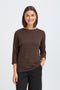 Fransa Womens Jalira 3/4 Sleeve Ribbed T-Shirt 20618236 HF - Hot Fudge Melange