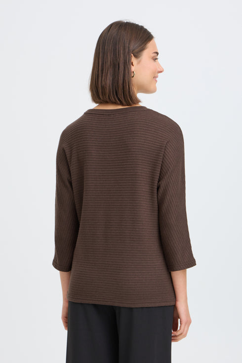 Fransa Womens Jalira 3/4 Sleeve Ribbed T-Shirt 20618236 HF - Hot Fudge Melange
