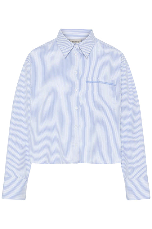 Fransa Womens Yara Cropped Shirt 20618263 - Blue Blizzard Stripe