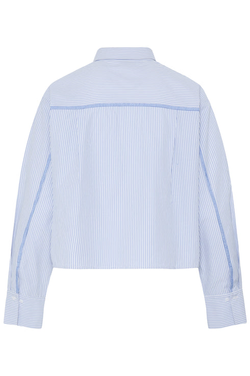 Fransa Womens Yara Cropped Shirt 20618263 - Blue Blizzard Stripe