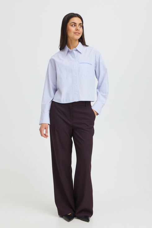 Fransa Womens Yara Cropped Shirt 20618263 - Blue Blizzard Stripe