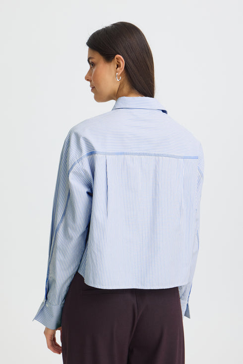 Fransa Womens Yara Cropped Shirt 20618263 - Blue Blizzard Stripe