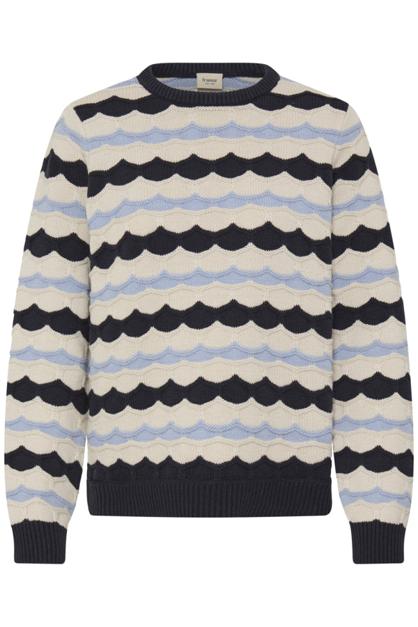 Fransa Womens Katja Knitted Round Neck Jumper 20618272 - Salute Stripes