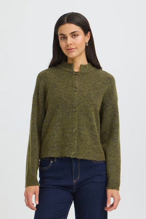 Fransa FQSANNY Stand Collar Wool Blend Knit Cardigan 20618298 - Fir Green Melange