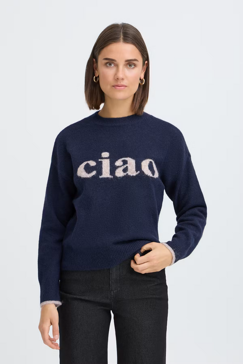 Fransa Womens Florence Knitted Pullover 20618303 - Salute Text / Blue