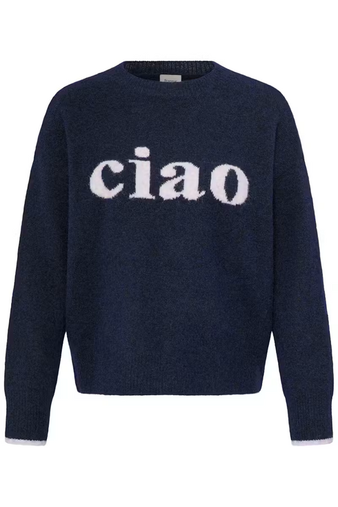 Fransa Womens Florence Knitted Pullover 20618303 - Salute Text / Blue