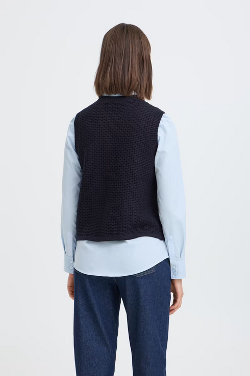 Fransa Womens Chavelly Textured Knit Waistcoat 20618337 - Dark Navy Blue
