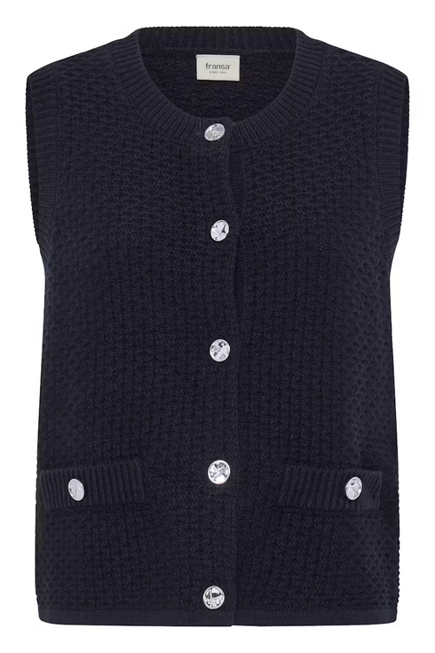 Fransa Womens Chavelly Textured Knit Waistcoat 20618337 - Dark Navy Blue