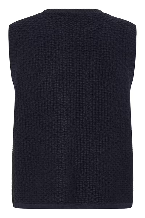Fransa Womens Chavelly Textured Knit Waistcoat 20618337 - Dark Navy Blue