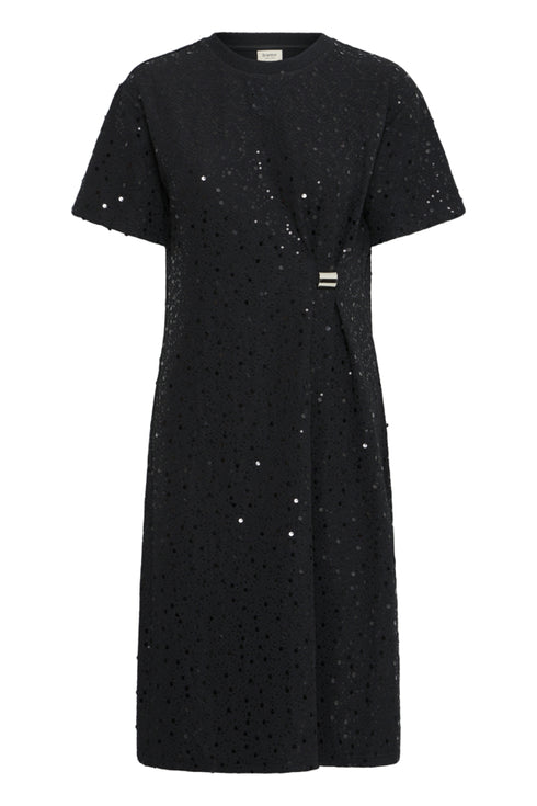 Fransa Zolana Short Sleeve Sequin Front Ruched Dress 20618467 MET - Meteorite Black