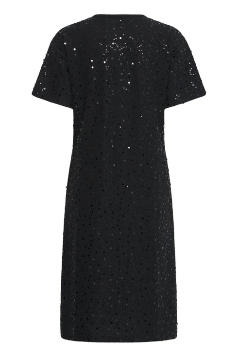 Fransa Zolana Short Sleeve Sequin Front Ruched Dress 20618467 MET - Meteorite Black