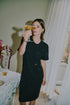 Fransa Zolana Short Sleeve Sequin Front Ruched Dress 20618467 MET - Meteorite Black