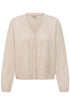 Fransa Relly Openwork Knit V-Neck Pearl Button Cardigan 20618472 OAT - Oatmeal Melange