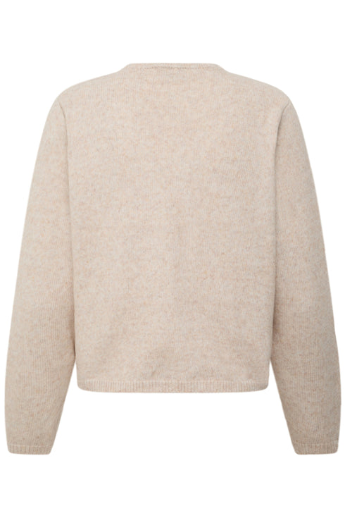 Fransa Relly Openwork Knit V-Neck Pearl Button Cardigan 20618472 OAT - Oatmeal Melange