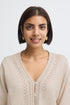 Fransa Relly Openwork Knit V-Neck Pearl Button Cardigan 20618472 OAT - Oatmeal Melange