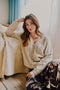 Fransa Relly Openwork Knit V-Neck Pearl Button Cardigan 20618472 OAT - Oatmeal Melange