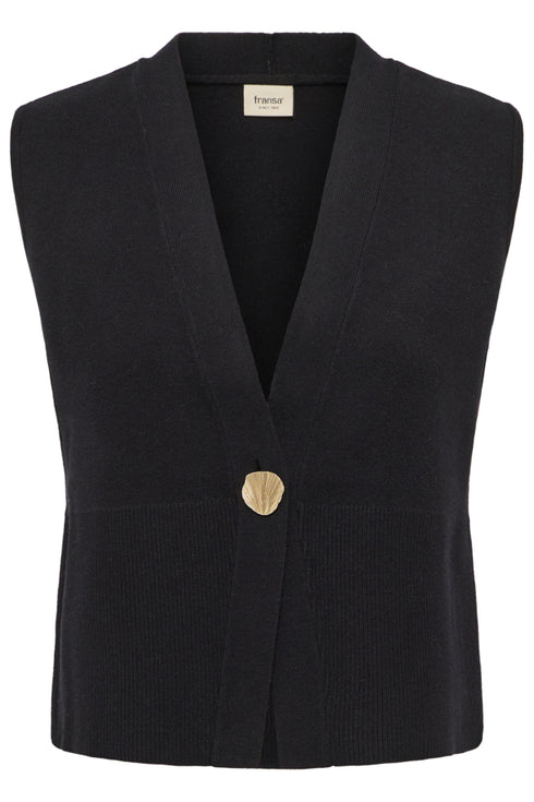Fransa Sally Sleeveless V-Neck Knitted Waistcoat 20618485 MET - Meteorite Black