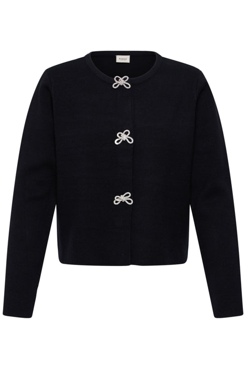 Fransa Sally Bow Clasp Detail Cropped Cardigan 20618487 MET - Meteorite Black