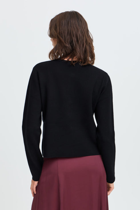 Fransa Sally Bow Clasp Detail Cropped Cardigan 20618487 MET - Meteorite Black