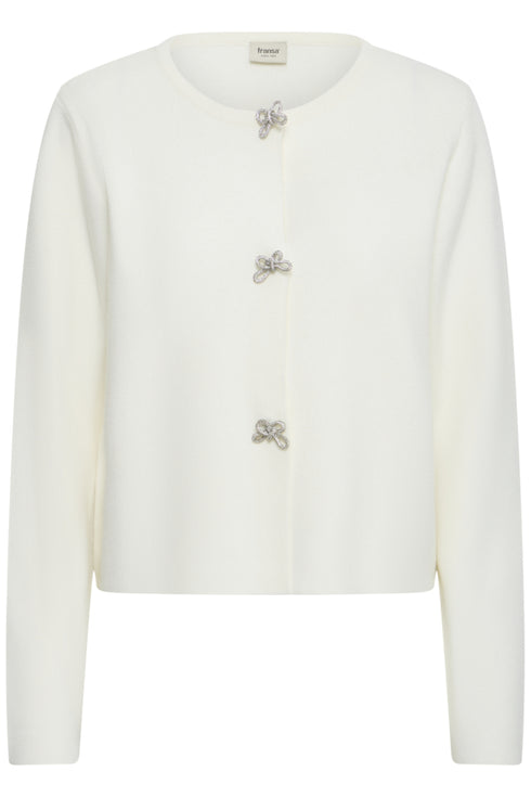 Fransa Sally Bow Clasp Detail Cropped Cardigan 20618487 WW - Whisper White