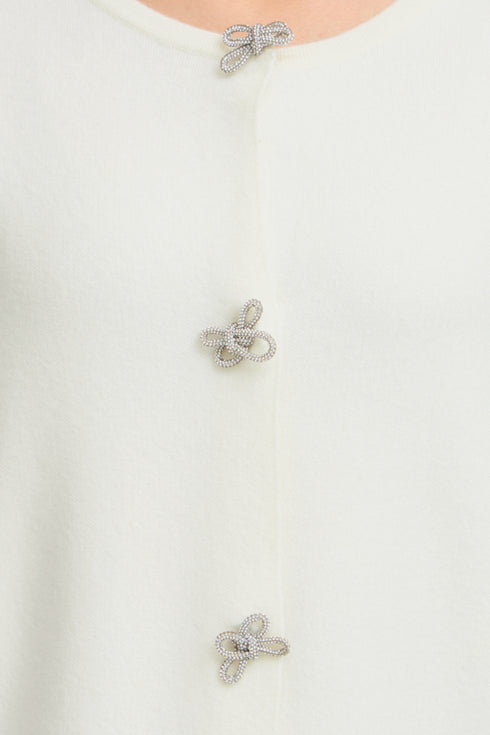 Fransa Sally Bow Clasp Detail Cropped Cardigan 20618487 WW - Whisper White