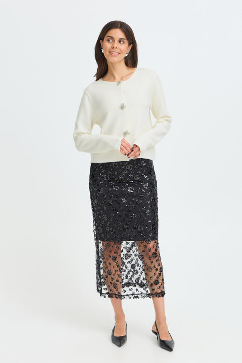 Fransa Sally Bow Clasp Detail Cropped Cardigan 20618487 WW - Whisper White