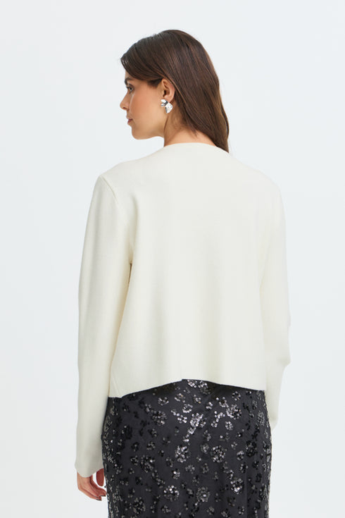 Fransa Sally Bow Clasp Detail Cropped Cardigan 20618487 WW - Whisper White