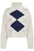 Fransa Gigi Argyle Pattern Polo Neck Jumper 20618488 OAT - Oatmeal Melange Beige