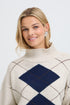 Fransa Gigi Argyle Pattern Polo Neck Jumper 20618488 OAT - Oatmeal Melange Beige