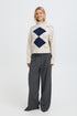 Fransa Gigi Argyle Pattern Polo Neck Jumper 20618488 OAT - Oatmeal Melange Beige
