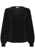 Fransa Koa Textured Velvet Long Sleeve V-Neck Blouse 20618543 MET - Meteorite Black