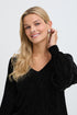 Fransa Koa Textured Velvet Long Sleeve V-Neck Blouse 20618543 MET - Meteorite Black