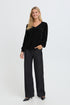 Fransa Koa Textured Velvet Long Sleeve V-Neck Blouse 20618543 MET - Meteorite Black